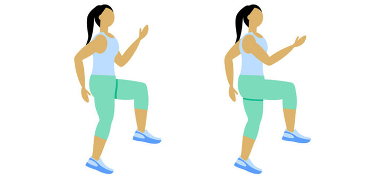 Le levé de genou est un très bon exercice pour perdre du poids en marchant 30 minutes à 1h par jour